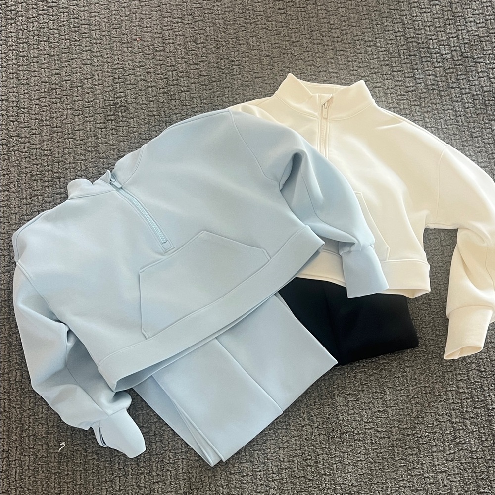 2 sets All in Motion Light Blue Activewear & Black & Cream sets pants and tops
